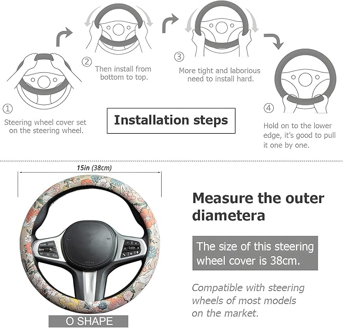 White Rabbit Mushroom Steering Wheel Cover Auto Jacquard Steering Wheel Protector, Anti-Slip, Breathable, Absorbing Sweat, Universal Mushroom Car Accessories 14.5–15 inch,Fit for Most Car, Trucks, SUV