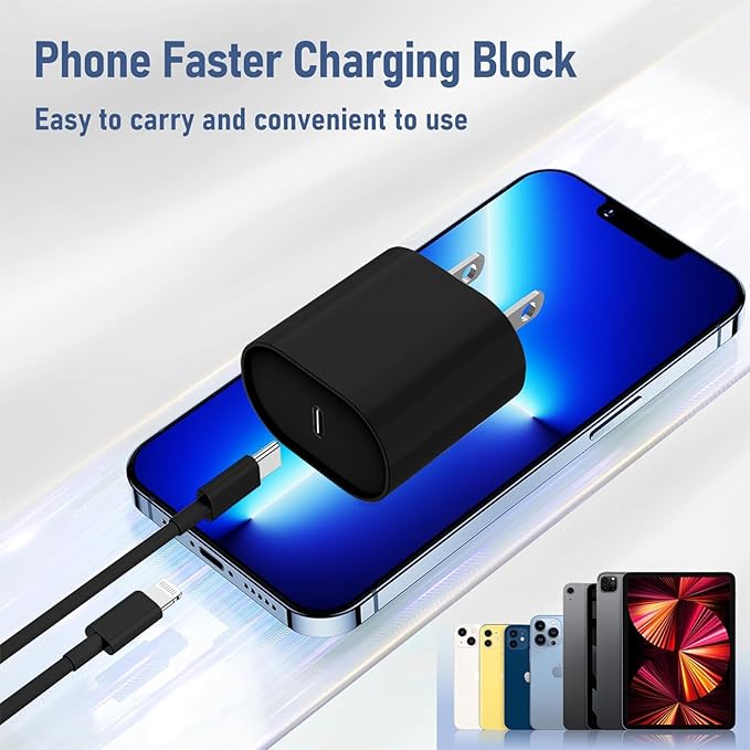 i Phone Charger Fast Charging 10 FT, 3-Pack 20W PD USB C Charger Block with i Phone 14 13 Charger Cable 10 Foot, Compatible with iPhone 14 Pro 13Pro Max 12 11Pro Mini - Black
