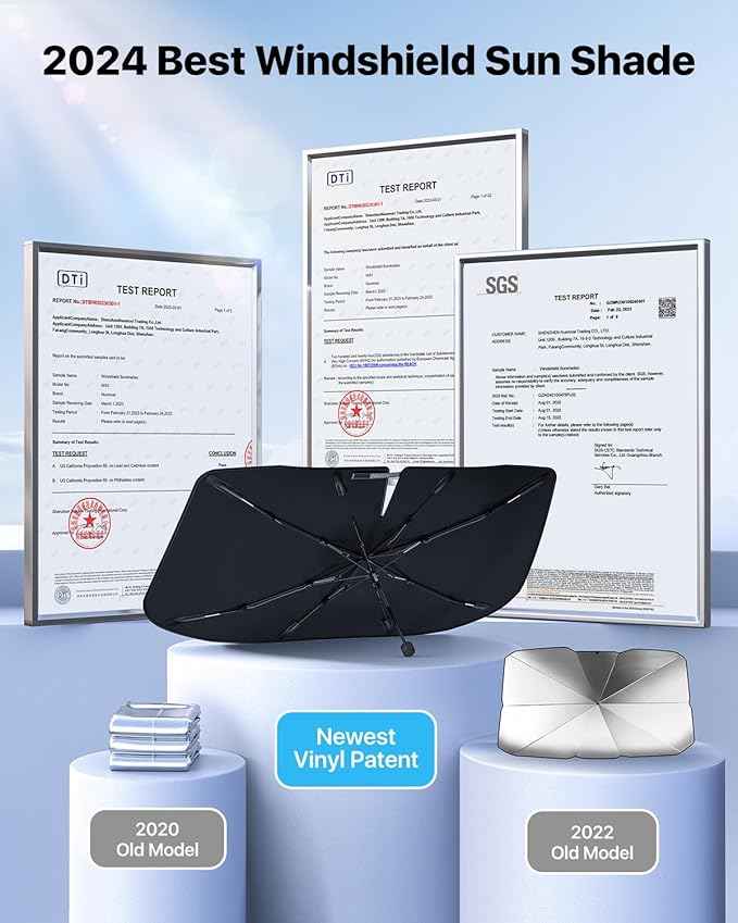 Windshield Sunshade Umbrella – Fit for BMW 3 Series, Premium Vinyl Coating Heat Shield, Ice Crystal Cooling Fabric, Spring Edge Design, Protect Dashboard & Interior from UV & Heat