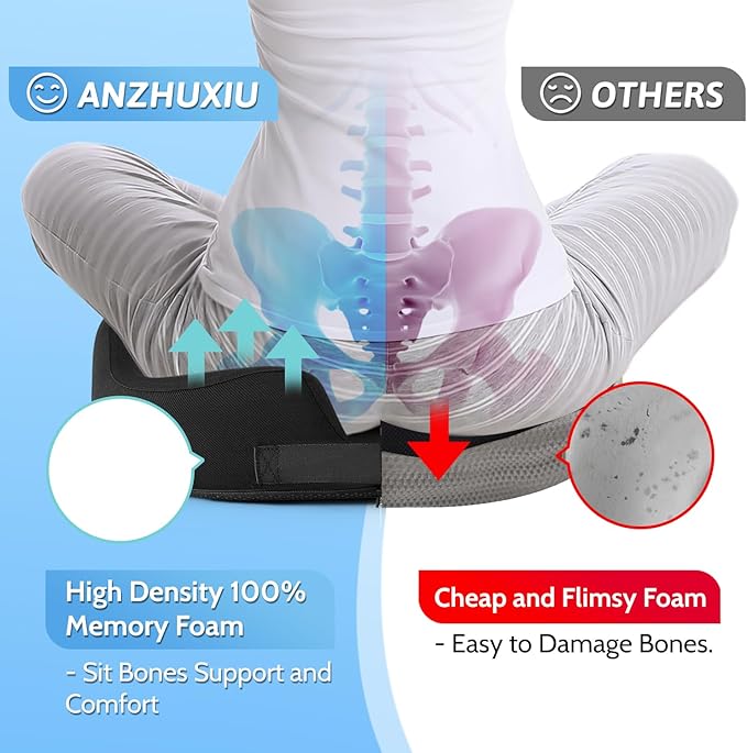 Donut Pillow, Hemorrhoid Pillow for Sitting, Donut Pillow for Tailbone Pain Relief Cushion, Two Humps Hip Comfortable Design, Doughnut Pillow, Butt Pillows for Postpartum Pregnancy, L Size-Black