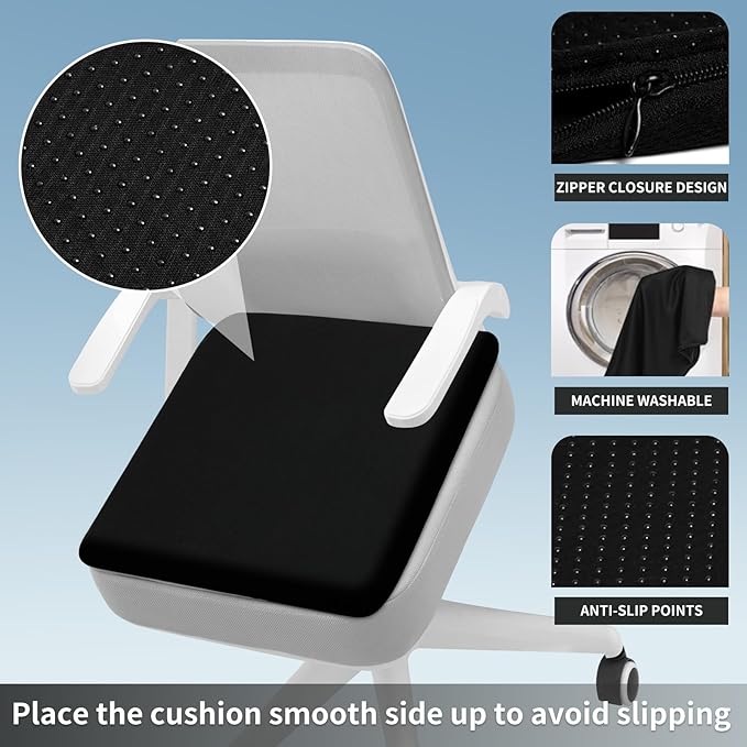 Gel Seat Cushion for Long Sitting - 16.5" x 14.5" x 2.4" (Extra Thick＆Soft) Gel Cushion for People Over 180 lbs, Pressure Relief Cushion for Office Chair, Egg Cushions for Wheelchair, Gel Pad for Car