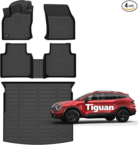 for Volkswagen Tiguan Floor Mats 2018 2019 2020 2021 2022 2023 2024 Car Mats for VW Tiguan Accessories All Weather Floor Mats Cargo Liner 2018-2024