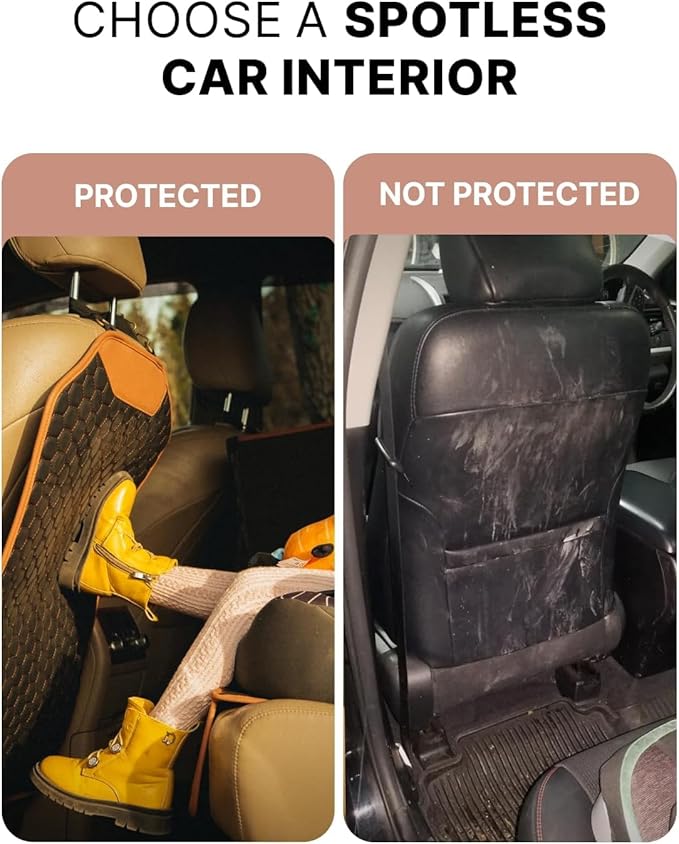 Owleys Kick Mat Back Seat Protector - Car Back Seat Cover for Kids Feet - Waterproof & Sturdy Protector for Upholstery from Dirt, Mud, Scratches and Stain (Hexy Set)
