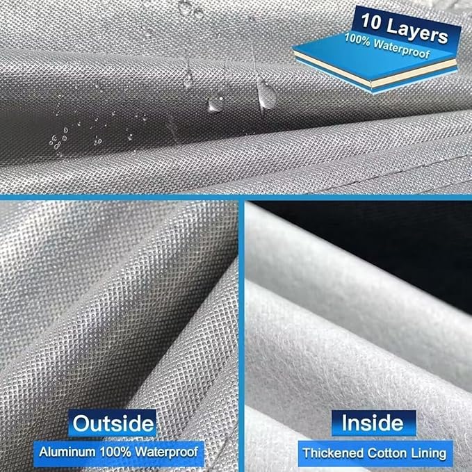 10 Layers SUV Car Cover Custom Fit for GMC Acadia (2007-2025), Waterproof All Weather for Automobiles, Outdoor Full Cover Sun Dust Rain Protection with Cotton. Silver