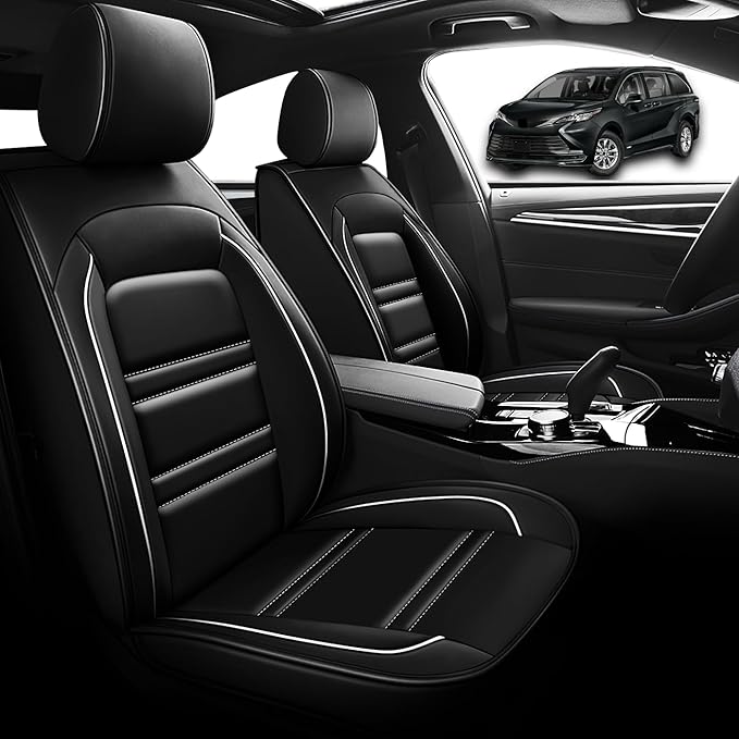 Seat Cover for Toyota Sienna 2004-2025 | Car Seat Covers Front Seats, Waterproof Seat Protectors, Automotive Front Seat Covers (Front Seat, Black&White Line)