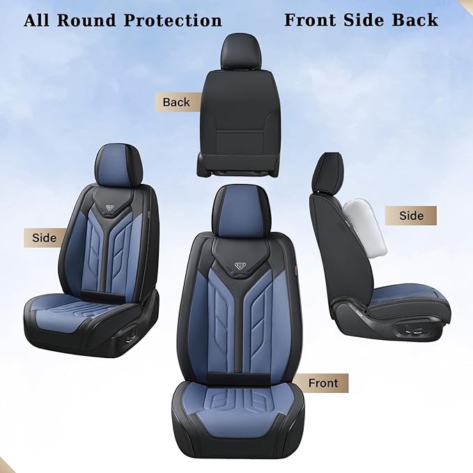 Coverado Car Seat Covers Full Set, Automotive Seat Covers Car Seat Protector Car Seat Cushion, Waterproof Leather Seat Covers for Cars, Universal Fit for Most Sedans SUV Pick-up Truck(Black&Blue)