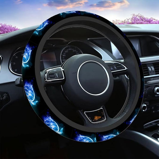 Swono Steering Wheel Covers Sea Turtle Blue Fantasy Ocean Sea Fish Turtle Non Slip Neoprene Car Wrap Cover Comfort Grip Stretch-On Automotive Steering Wheel Protector 15 Inch