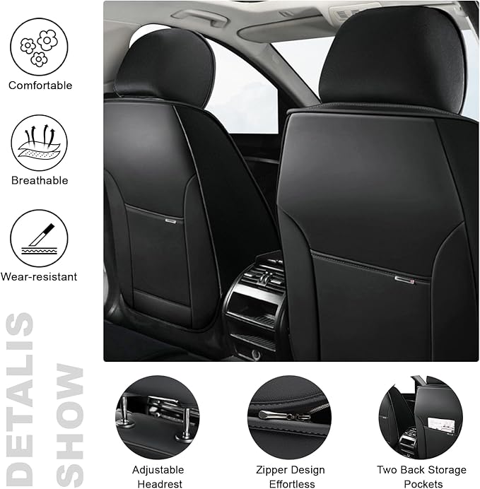 5 Seat Covers for Toyota RAV4 2000-2026 Breathable Car Seat Covers,Anti-Slip Waterproof Car Seat Protectors with Airbag,Automotive Vehicle Cushion with Storage Pockets (Standard,Redline)