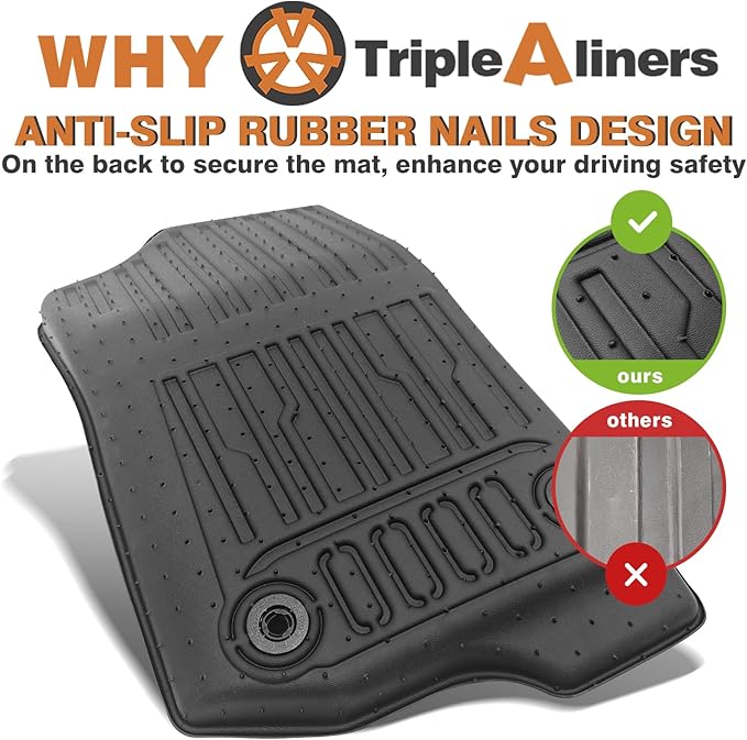 TripleAliners Floor Mats All Weather Compatible with 2020-2023 2024 2025 Jeep Gladiator JT Accessories 1st & 2nd Row Full Set Floor Liners TPE Heavy Duty Custom Fit Car Mats