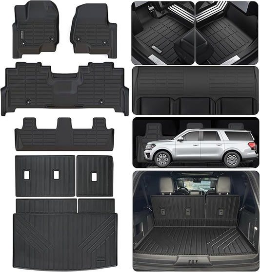 for 2018-2024 Ford Expedition MAX 8 Seats (2nd Row Bench Seat) Floor Mats with Cargo Liners & Backrest Mat,TPE All Weather Protection Full Set Automotive Accessories