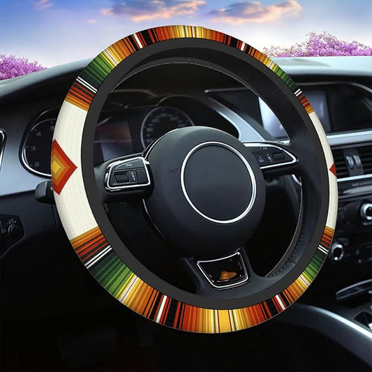 Swono Mexican Boho Steering Wheel Cover Colorful Stripes Geometric Universal 15 Inch Auto Car Steering Wheel Covers SUV Anti Slip Wheel Wrap Protector for Men Women