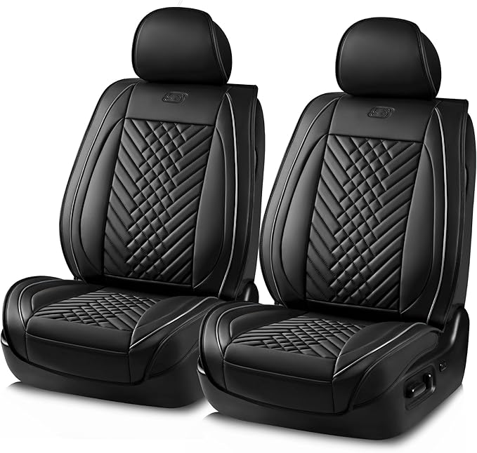 Skechers MAX Cushioning Car Seat Covers,Memory Foam Piping Leather Seat Covers,Waterproof Car Seat Protector Front Seats,Car Seat Cushion Airbag Universal Fit for Most Cars,Vans,Trucks,SUV,Grey