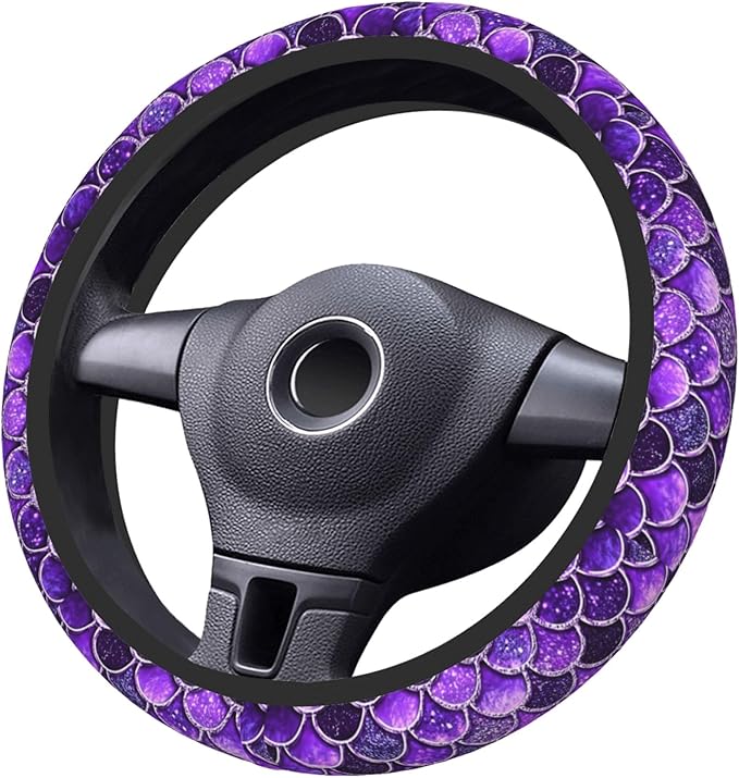 Purple Mermaid Fish Dragon Scales Cool Funny Steering Wheel Cover Car Accessories Cute for Women Girls Girly Universal 15 Inch Neoprene Auto Interior Decor Anti Slip Car Truck Protector