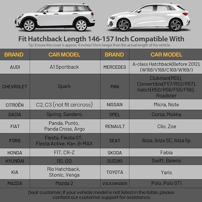 Favoto Hatchback Car Cover Waterproof 6 Layers All Weather for Automobiles Heavy Duty Full Exterior Cover Outdoor Sun Snow Protection Universal Fit for Hatchback (146-157 inch)