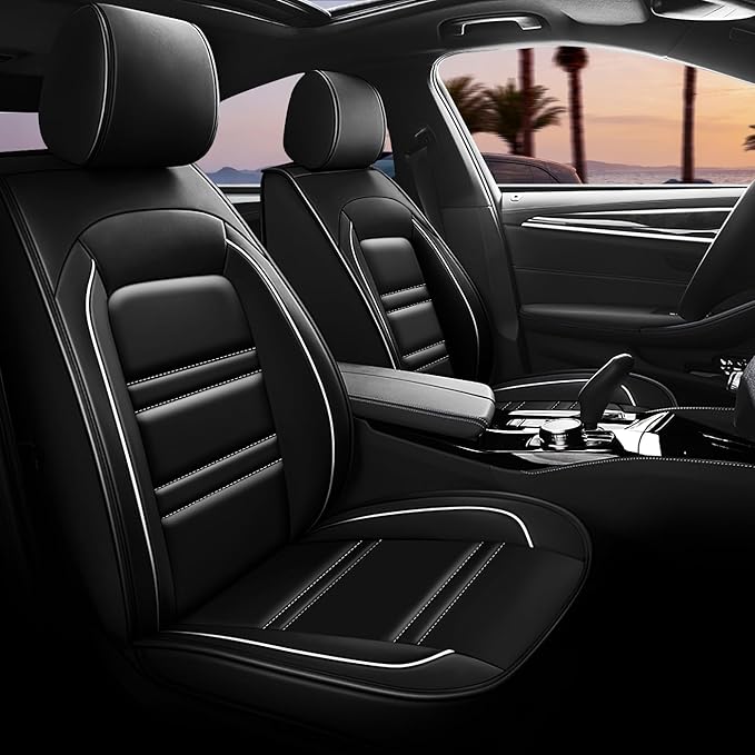 Seat Covers for Ford f150 2003-2025 | 5-Seats Leather Seat Covers, Easy to Install Automotive Seat Covers Full Set (Full Set, Black&White Line)