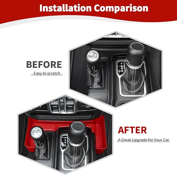 RT-TCZ for Jeep JL Shifter Storage Tray, Center Console Side Pocket for Jeep Wrangler JL JLU Gladiator JT 2018 up Red Interior Accessories