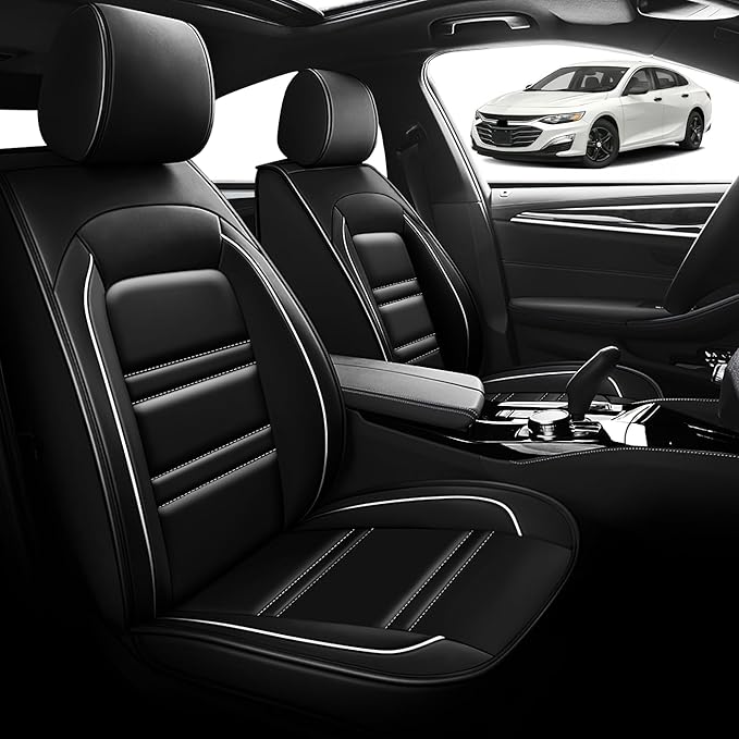 Seat Cover for Malibu 2004-2025 | Car Seat Covers Front Seats, Waterproof Seat Protectors, Automotive Front Seat Covers (Front Seat, Black&White Line)