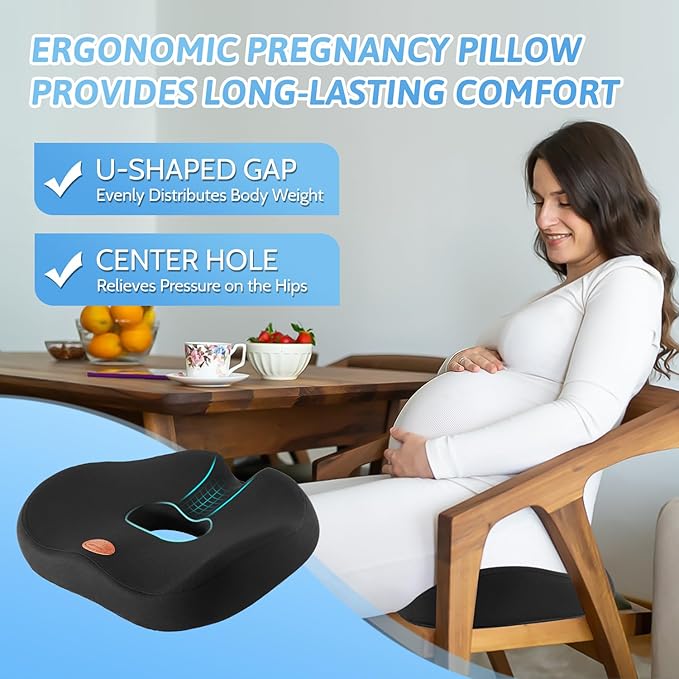 Donut Pillow, Hemorrhoid Pillow for Sitting, Donut Pillow for Tailbone Pain Relief Cushion, Two Humps Hip Comfortable Design, Doughnut Pillow, Butt Pillows for Postpartum Pregnancy, L Size-Black