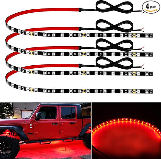 12V Led Light Strip 18" Connectable Red LEDs Strip Lights for Car Motorcycle Golf Cart Automotive Trucks Boat Marine Waterproof Led Light Strip, 4Pack