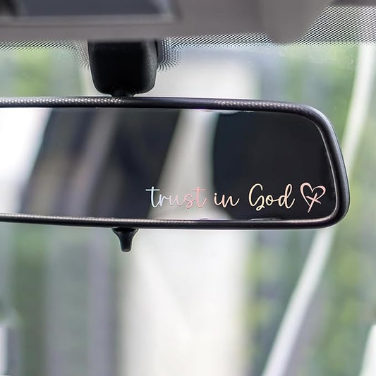 3X Trust in God Rearview Mirror Decal, Vanity Mirror Stickers, Rear View Mirror Sticker, Car Mirror Stickers (Trust in God Pastel)