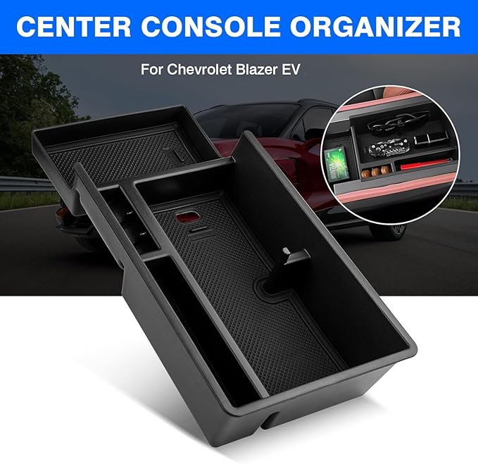 Autorder Center Console Organizer for 2024-2026 Chevrolet Blazer EV Accessories Armrest Storage Box Secondary Insert Tray with Anti-Slip Mat