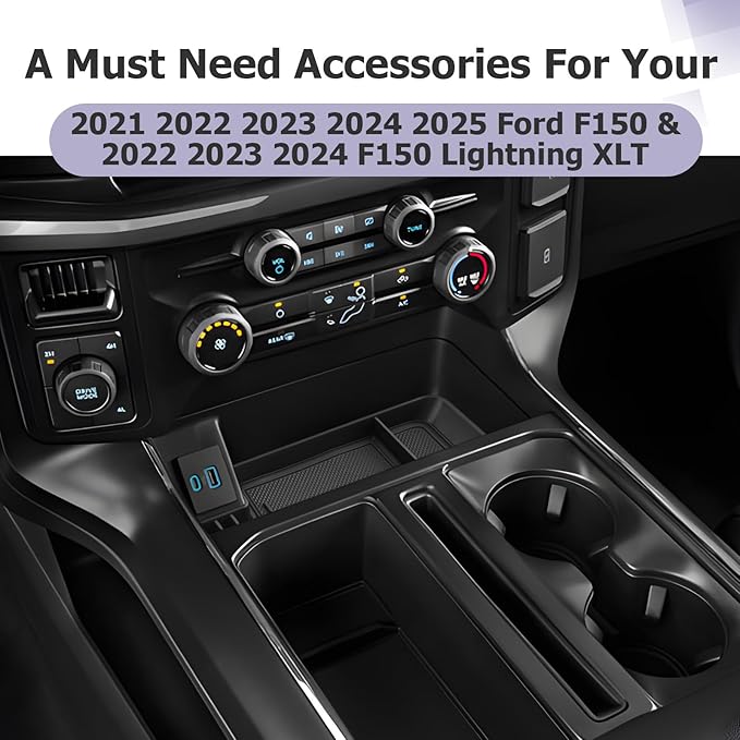 LUWU Center Console Organizer for 2021-2024 2025 Ford F150 & 2022-2024 F150 Lightning XLT Hidden Storage Tray Lower Storage Box 2025 F150 Accessories Fits into The Open Pocket in Front of The Shifter