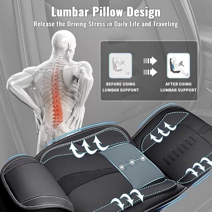 Seat Covers Fit for Chevrolet/Chevy Tahoe LT LS RST 2011-2024 2025 2026 2 Front Seat Covers Breathable 3D Lumbar Support Faux Leather Protector Car Seat Covers (Black Line)