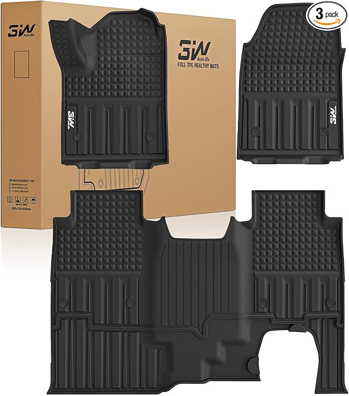 3W Floor Mats Fit for Chevrolet Silverado EV 2024-2025 2026 (WT & RST)/GMC Sierra EV/Sierra EV Denali Accessories TPE All Weather Floor Liner, 1st and 2nd Row Car Mats