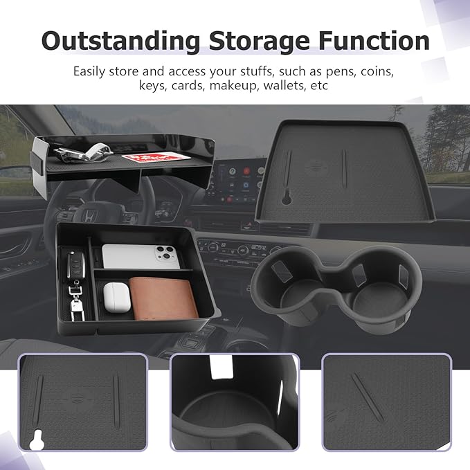 LUWU 2026 Honda Passport Accessories Compatible with 2023 2024 2025 Pilot & 2026 Passport Center Console Organizer,Center Console Cup Holder, Wireless Charging Protective Mat, Armrest Organizer 4PCS