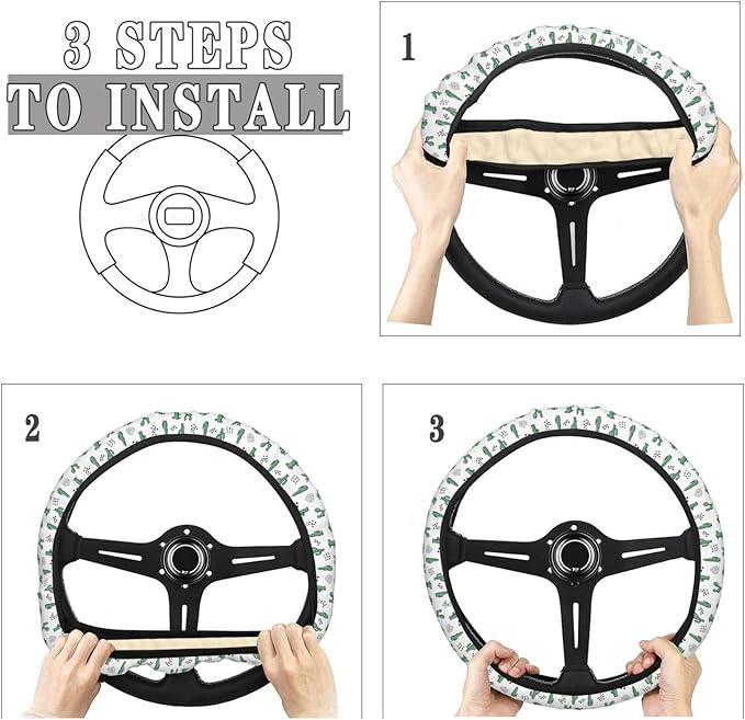 Dujiea Vintage Cactus Elastic Stretch Steering Wheel Cover, Anti-Slip and Durable Car Steering Wheel Accessories for Women Men, 15 Inch Universal Fit Car, Truck, SUV