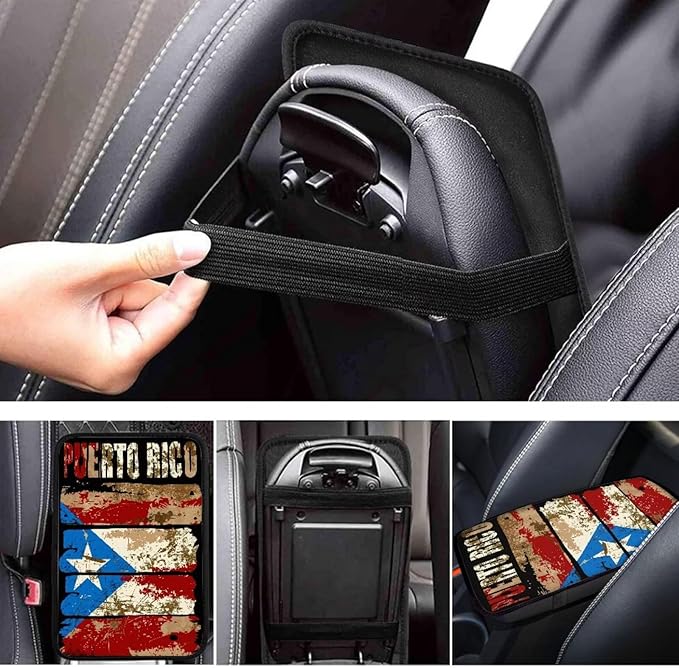 Auto Center Console Pad,Car Armrest Seat Box Cover Protector Universal Fit for Most Vehicle SUV Trucks, Art Poerto Rico Flag