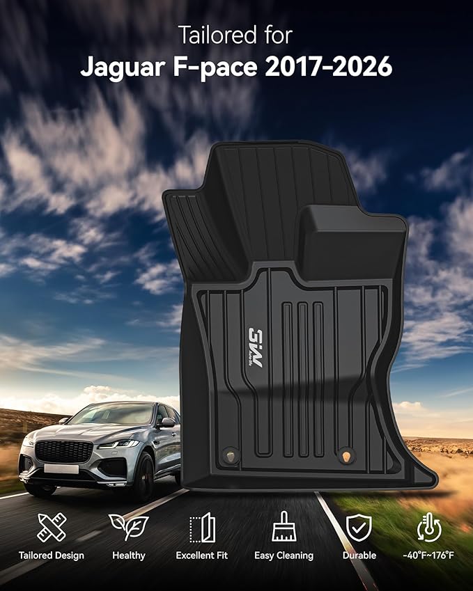 3W Floor Mats Fit for Jaguar F-pace & Land Rover Range Rover Velar 2017-2024 2025 2026, TPE All Weather Custom Fit Accessories for Jaguar F pace Floor Liner 1st and 2nd Row Full Set Car Mats, Black