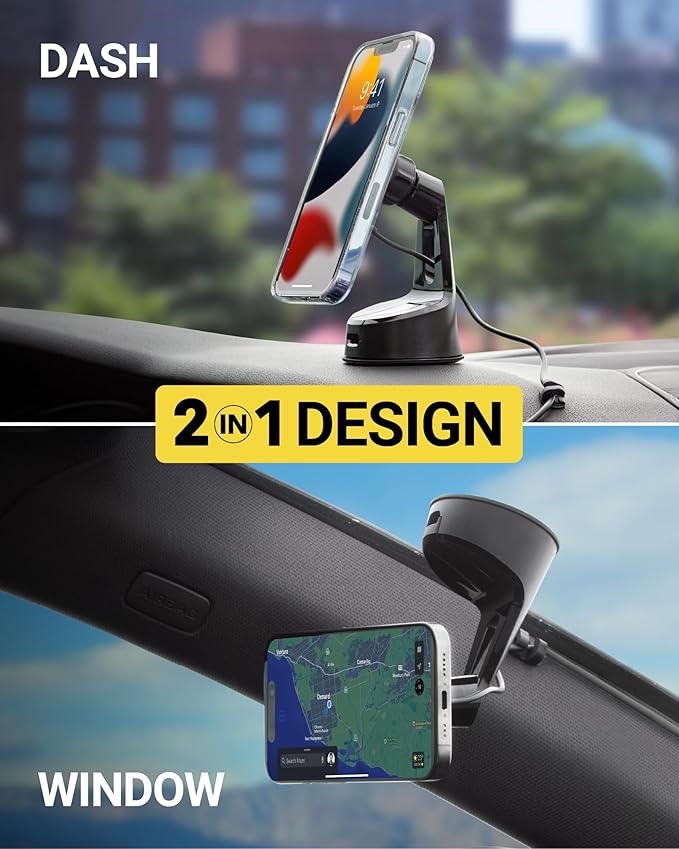 Scosche MPQ6 Magnetic Phone Holder for Car Dashboard/Windshield, 15W Wireless Fast Car Charger Stand, Hands Free Cell Phone Mount Compatible with iPhone 17/16/15/14/13/12 Series & MagSafe Case