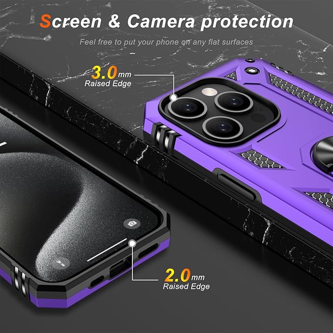 IKAZZ for iPhone 14 Pro Max Case 6.7 Inch with Screen Protector,Military Grade Shockproof Heavy Duty Protective Phone Cover Pass 16ft Drop Test with Magnetic Kickstand Car Holder,Purple