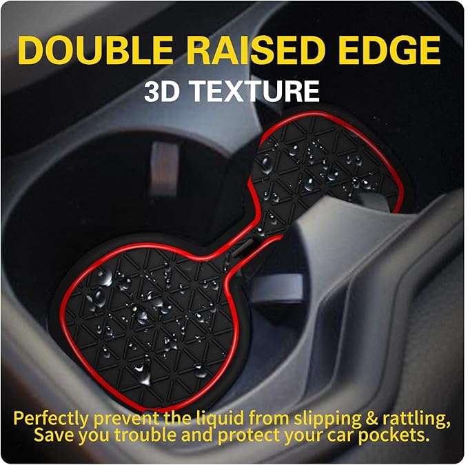 Premium Liner Mat Accessories Compatible with Toyota RAV4 2019-2024 and 2021-2024 RAV4 Prime, Custom Fit Cup Holder, Door Pocket and Center Console Inserts (Red Trim, 14-PCS)