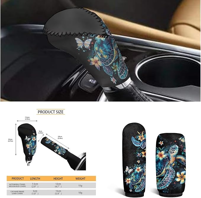 Steering Wheel Cover Men with Sea Turtle Car Accessories Handbrake Cover Cup Coaster Car Interiors Decor Fit for SUV Truck Vans
