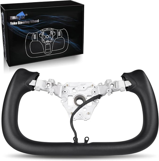 ZIMABLUE Black Yoke Steering Wheel For Tesla Model Y Juniper Accessories 2025, Black Nappa Leather for Tesla Model Y Juniper 2025 With Heating Function,Without stripe