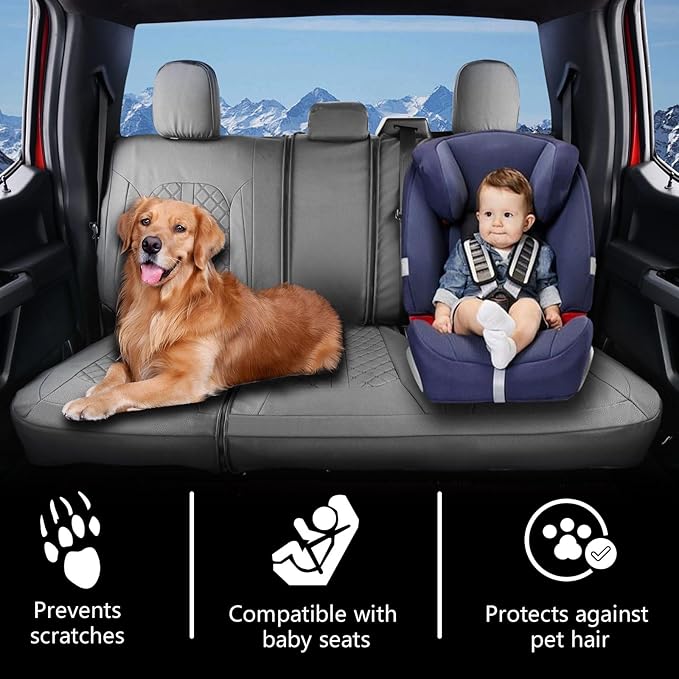 Truckiipa Leather Seat Covers for Chevy Silverado 1500 Car Seat Cover Fit for 2007-2013&2019-2024 Chevy Silverado GMC Sierra 1500, 2020-2024 2500HD 3500HD Double Crew Extended Cab, Full Set, Grey