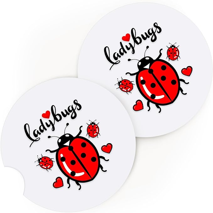 2 Pack Ladybugs Car Cup Holder Coaster, Cute Car Interior Accessories Drink Coaster for Women & Men, Ladybugs Lovers Themed Gifts Stuff Accessories Things Merchandise Items!