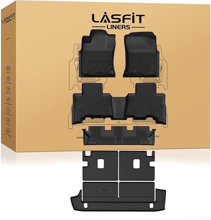 LASFIT Floor Mats&Cargo&Seatback Mats for Toyota 4Runner 2013-2024 (Only Fit 7 Seats), All Weather TPE Mats Custom Fit Floor Liners for 5th Gen 4Runner 1st & 2nd Row Full Set Car Mats and Cargo Liner