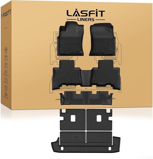 LASFIT Floor Mats&Cargo&Seatback Mats for Toyota 4Runner 2013-2024 (Only Fit 7 Seats), All Weather TPE Mats Custom Fit Floor Liners for 5th Gen 4Runner 1st & 2nd Row Full Set Car Mats and Cargo Liner
