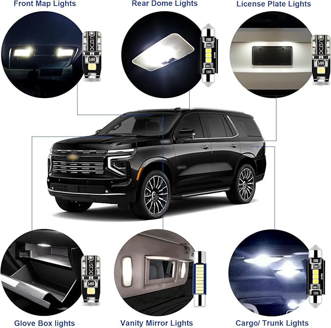 EASY EAGLE LED Interior Car Lights for Tahoe-Suburban-GMC-Yukon-Denali-XL-2007-2014: 16 Piece Kit White LED Light Bulbs - Super Bright 6000K + Install Tool