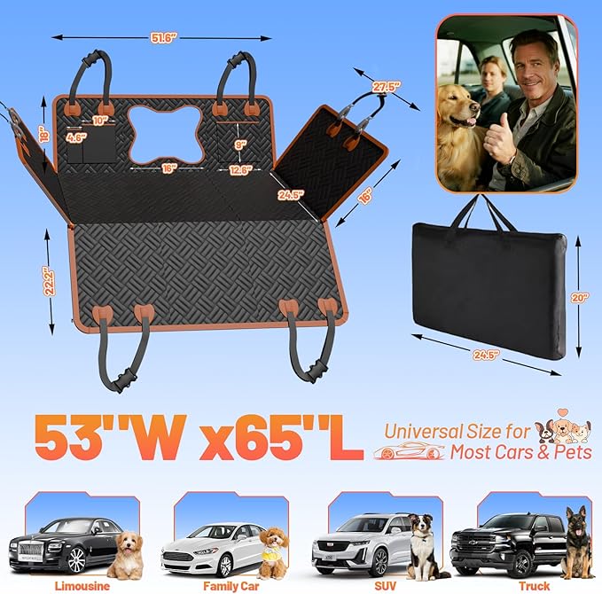 Dog Car Seat Cover for Back Seat Waterproof Pet Hammock with Hard Bottom Sturdy 400lb Backseat Extender for Dogs Easy to Clean Car Seat Protector Dog car seat Covers