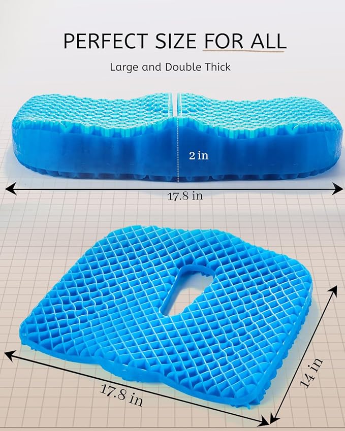 Gel Seat Cushion for Long Sitting & Hip Pain Relief (Large Size) - Cooling 3D Cushions for Office Chair, Car, Wheelchair, Breathable & Non-Slip Cover with Pressure Relief Technology