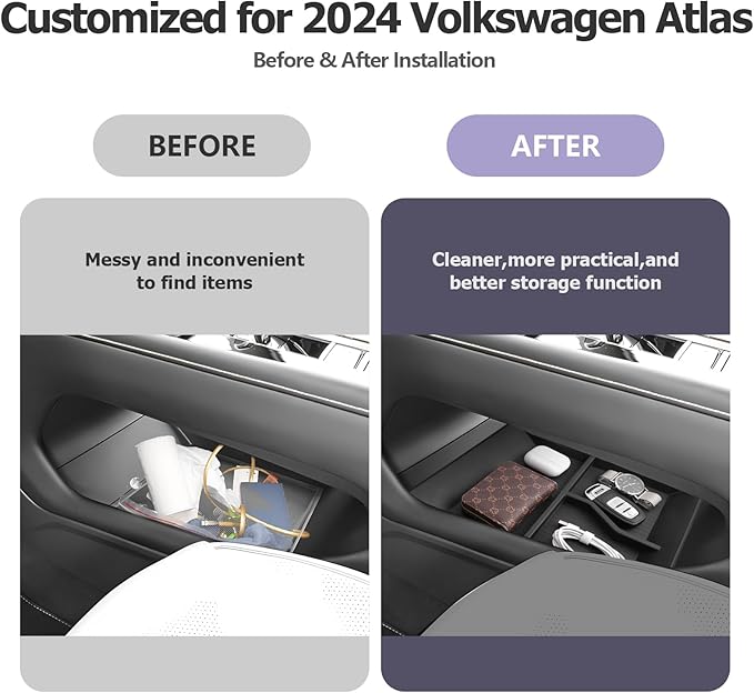 LUWU for 2024 Atlas Center Console Organizer 2024 Atlas VW Armrest Storage Armrest Organizer Insert Tray 2024 VW Atlas Lower Console Organizer Storage Tray 2024 VW Atlas Accessories