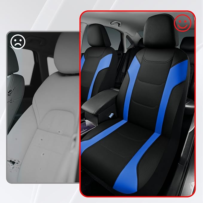 Rubbermaid Leather Car Seat Cover – Universal Front Seat Cover, Airbag Compatible, Easy to Install, Water-Resistant and Durable Automotive Seat Cover for Cars, Trucks, SUVs, Vans – Blue