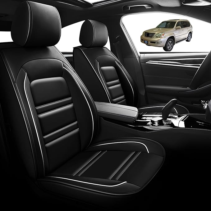 Seat Cover for Lexus Car gx470 2003-2009 | Car Seat Covers Front Seats, Waterproof Seat Protectors, Automotive Front Seat Covers (Front Seat, Black&White Line)