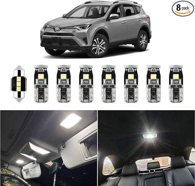 EASY EAGLE LED Interior Car Lights for Toyota-RAV4-2016-2022: 8 Piece Kit White LED Light Bulbs - Super Bright 6000K + Install Tool