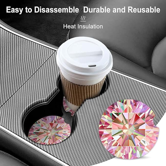 Pink Diamond Absorbent Cup Holders Car Coasters,Ceramic Stone Drinks Coaster Set for Women Man 2.56"(2 Pack)