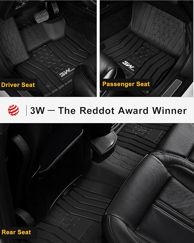 3W Floor Mats Fit 2017-2020 Ford Fusion (Include Hybrid) & Lincoln MKZ All Weather TPE Custom Fit Floor Liner, 1st & 2nd Row Full Set Car Liners Black